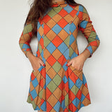 Vintage Argyle Long Sleeve Mini Dress