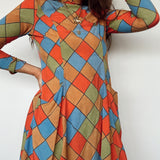 Vintage Argyle Long Sleeve Mini Dress